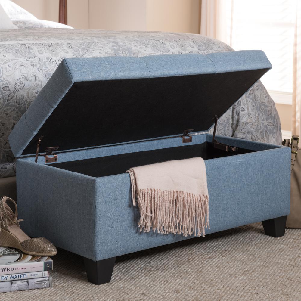 Michaela Modern and Contemporary Light Blue Fabric Upholstered Storage Ottoman. Picture 22