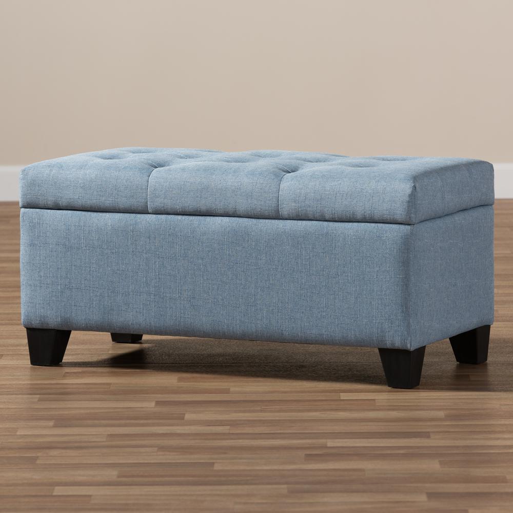Michaela Modern and Contemporary Light Blue Fabric Upholstered Storage Ottoman. Picture 23