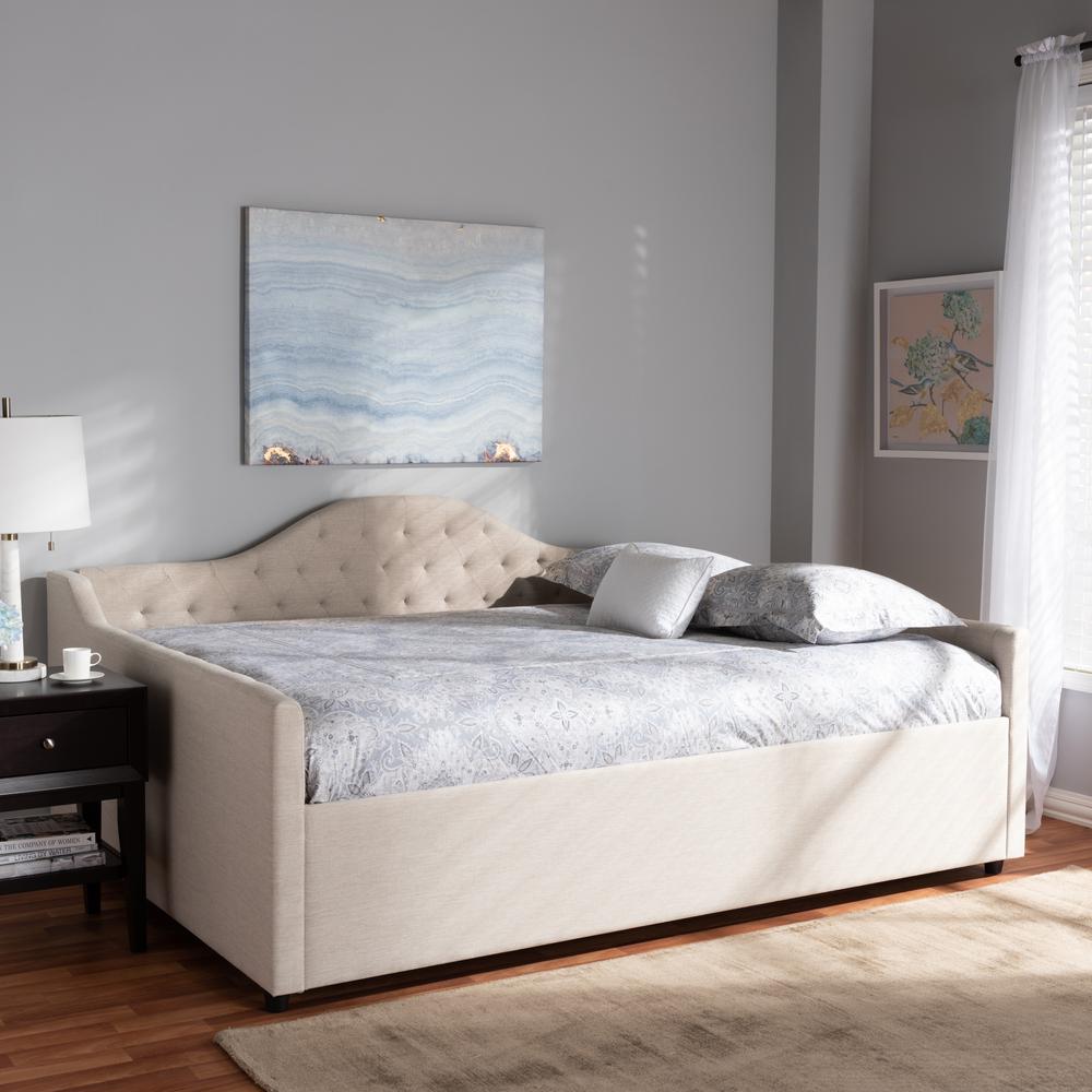 Eliza Modern and Contemporary Light Beige Fabric Upholstered Full Size Daybed. Picture 13