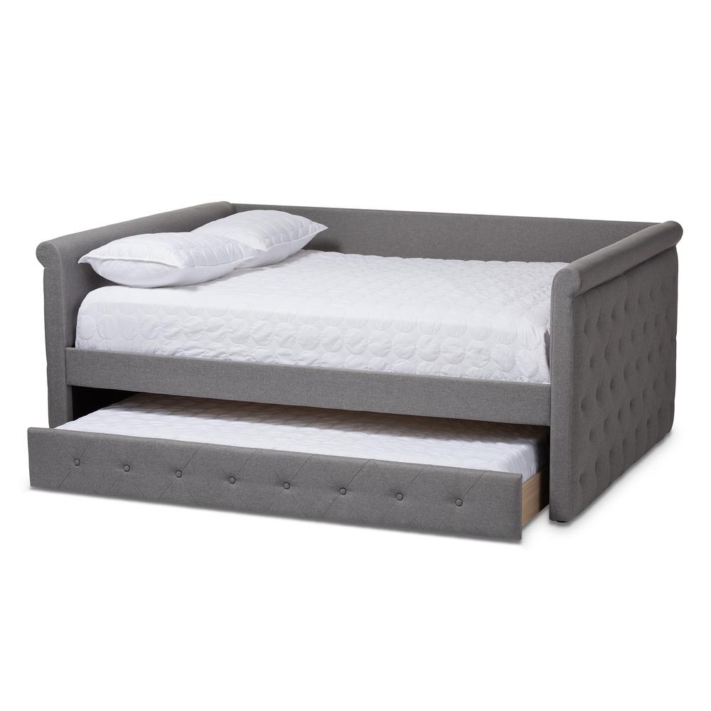 Alena Modern and Contemporary Grey Fabric Upholstered Queen Size Daybed with Trundle. Picture 4