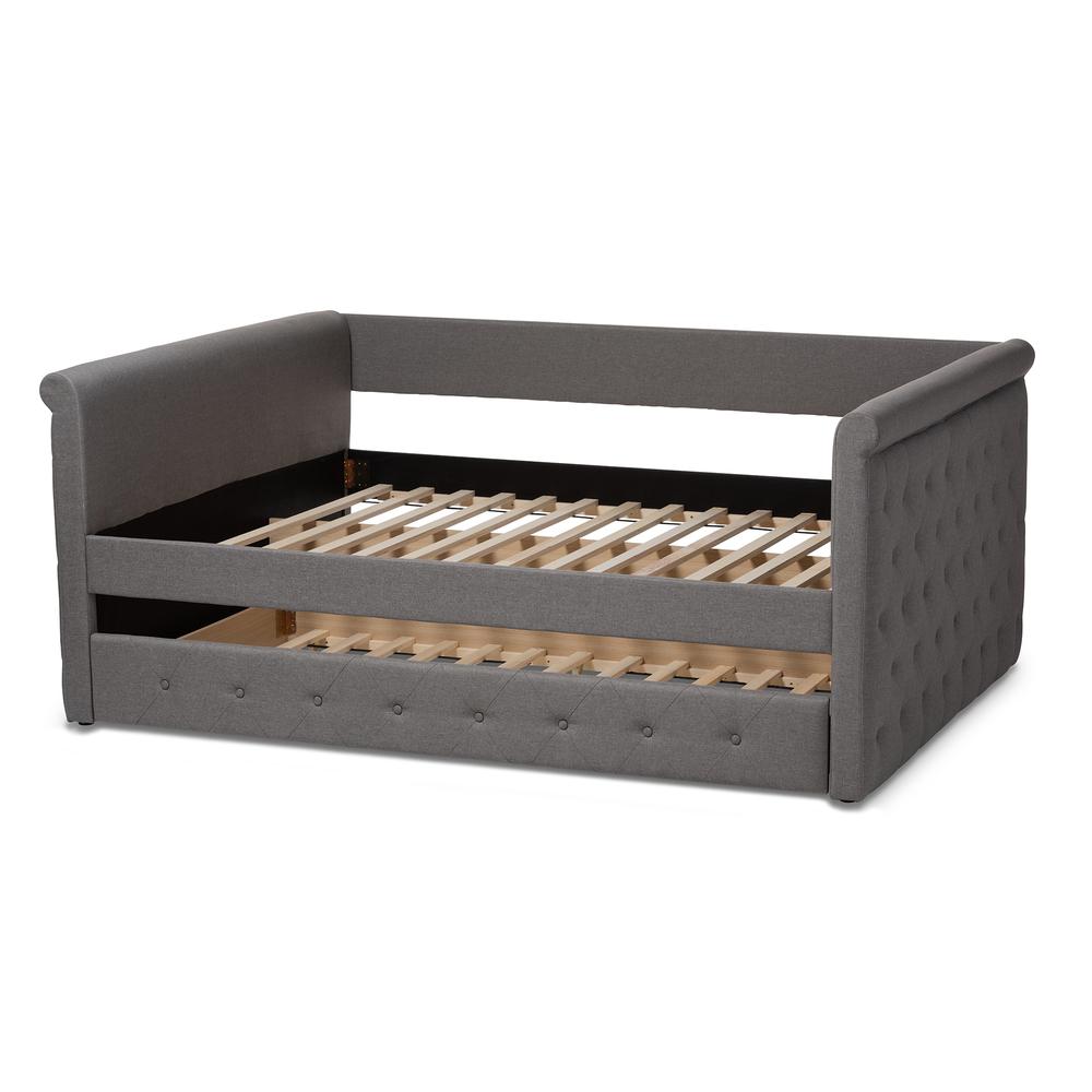 Alena Modern and Contemporary Grey Fabric Upholstered Queen Size Daybed with Trundle. Picture 5