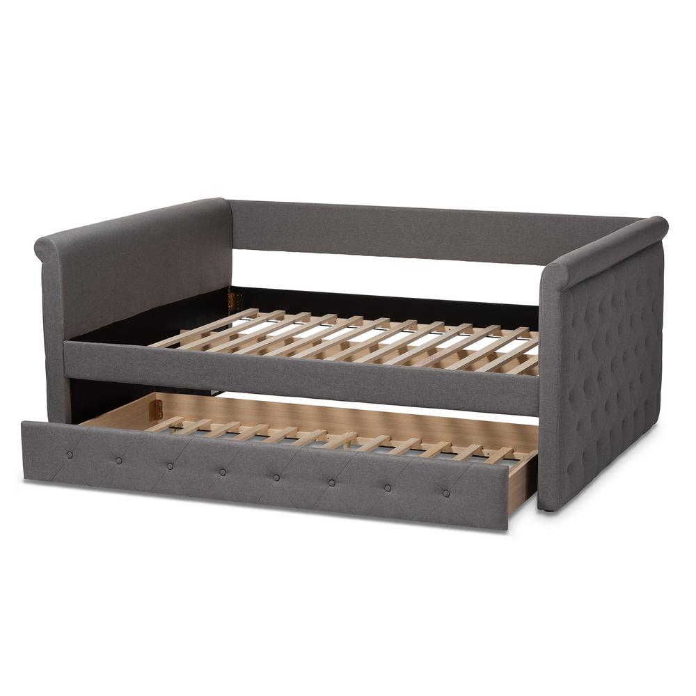 Alena Modern and Contemporary Grey Fabric Upholstered Queen Size Daybed with Trundle. Picture 6