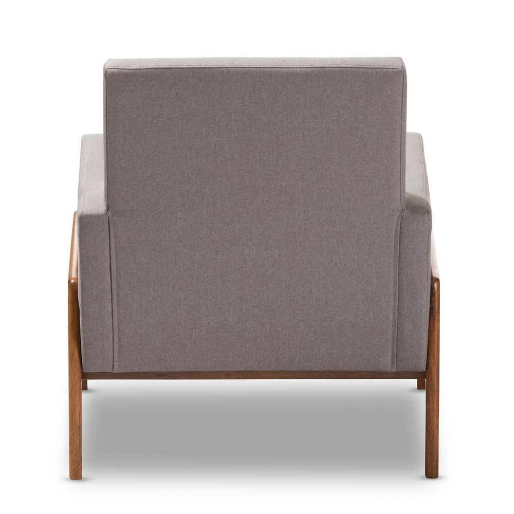 Perris Mid-Century Modern Grey Fabric Upholstered Walnut Wood Lounge Chair. Picture 12
