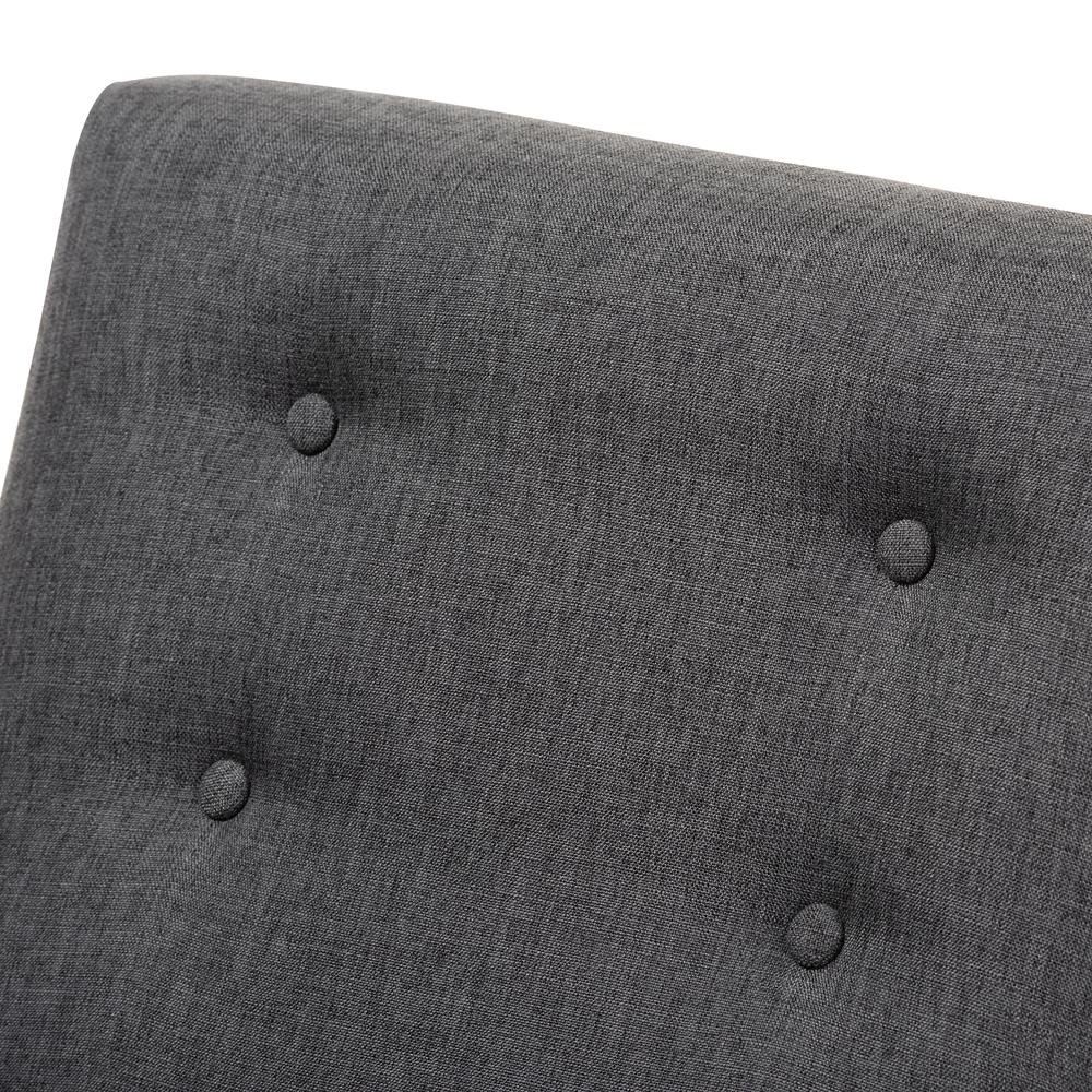 Perris Mid-Century Modern Dark Grey Fabric Upholstered Walnut Wood Lounge Chair. Picture 13