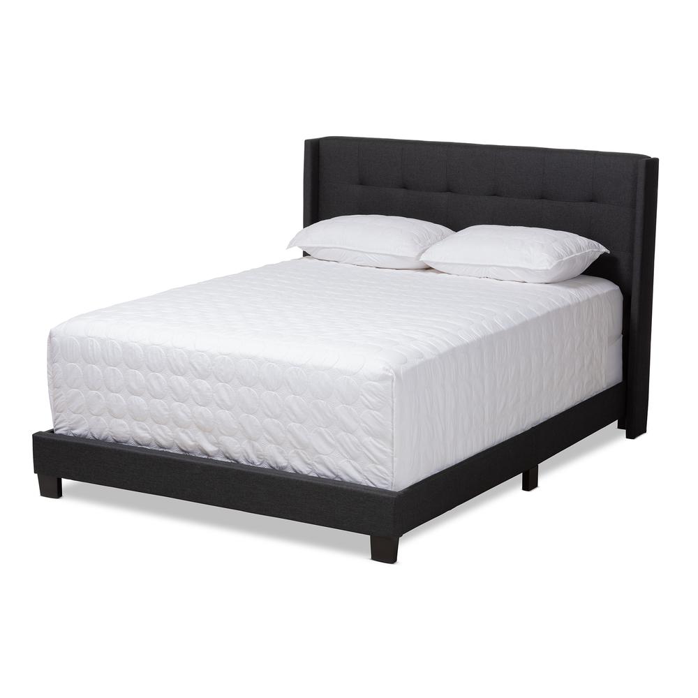 Lisette Modern and Contemporary Charcoal Grey Fabric Upholstered Queen Size Bed. Picture 8