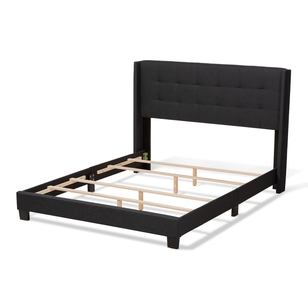 Lisette Modern and Contemporary Charcoal Grey Fabric Upholstered Queen Size Bed. Picture 10