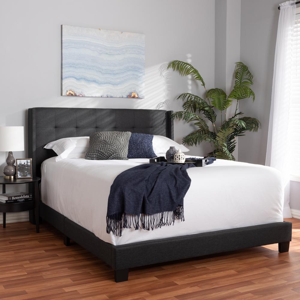 Lisette Modern and Contemporary Charcoal Grey Fabric Upholstered Queen Size Bed. Picture 13