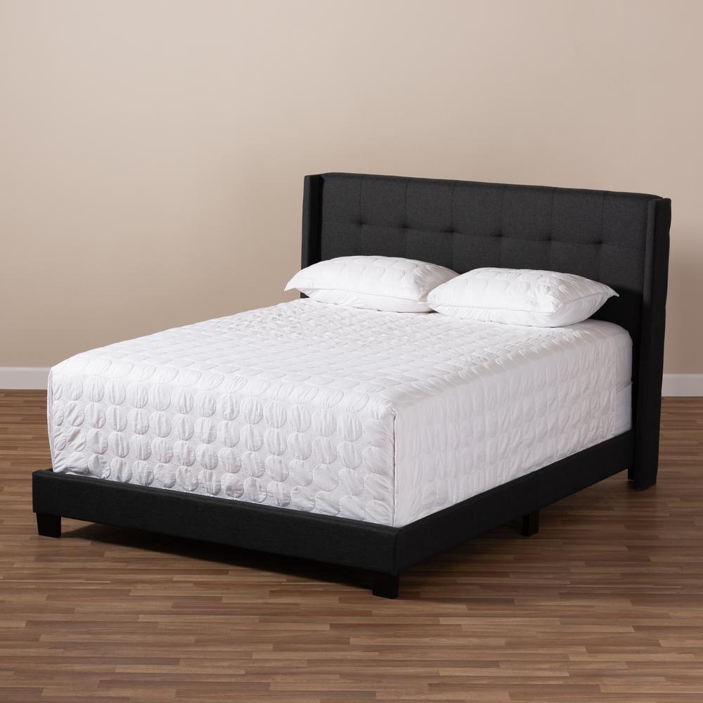 Lisette Modern and Contemporary Charcoal Grey Fabric Upholstered Queen Size Bed. Picture 14