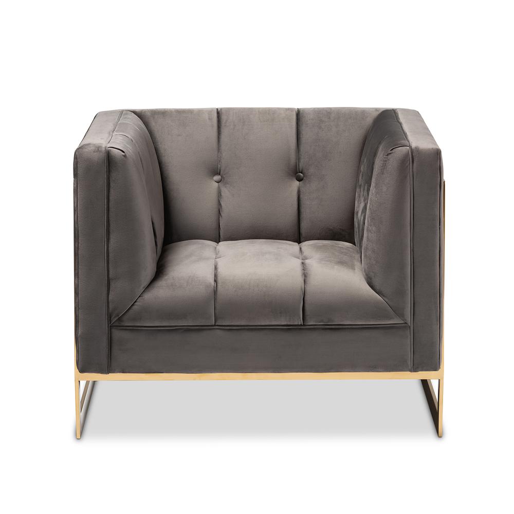 Button Tufted Armchair with Gold-Tone Frame. Picture 12