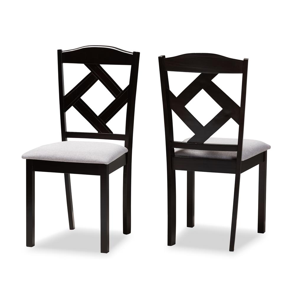 Grey Fabric Upholstered and Espresso Brown Finished Dining Chair Set of 2. Picture 8