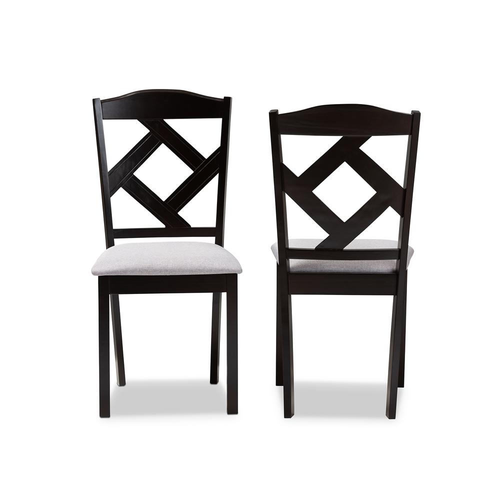 Grey Fabric Upholstered and Espresso Brown Finished Dining Chair Set of 2. Picture 9