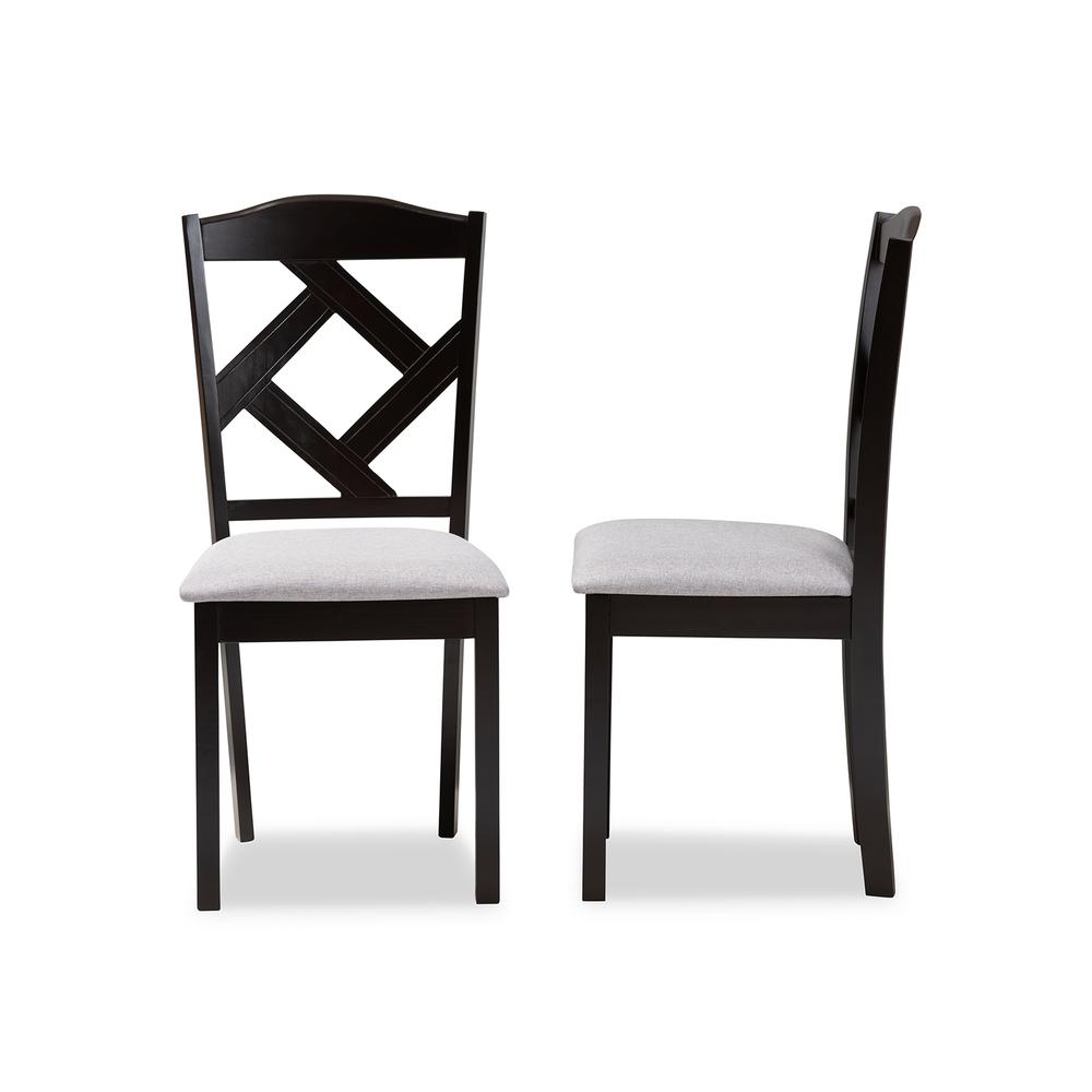 Grey Fabric Upholstered and Espresso Brown Finished Dining Chair Set of 2. Picture 10