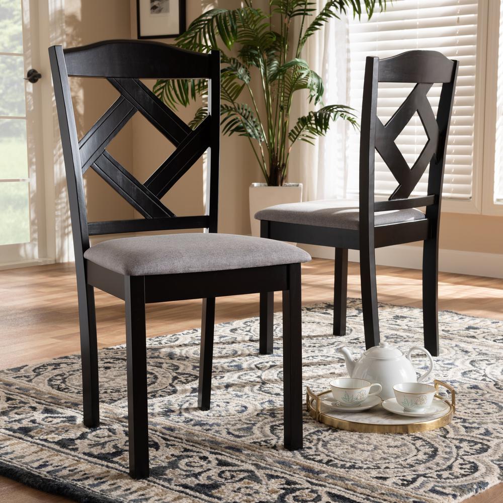 Grey Fabric Upholstered and Espresso Brown Finished Dining Chair Set of 2. Picture 12