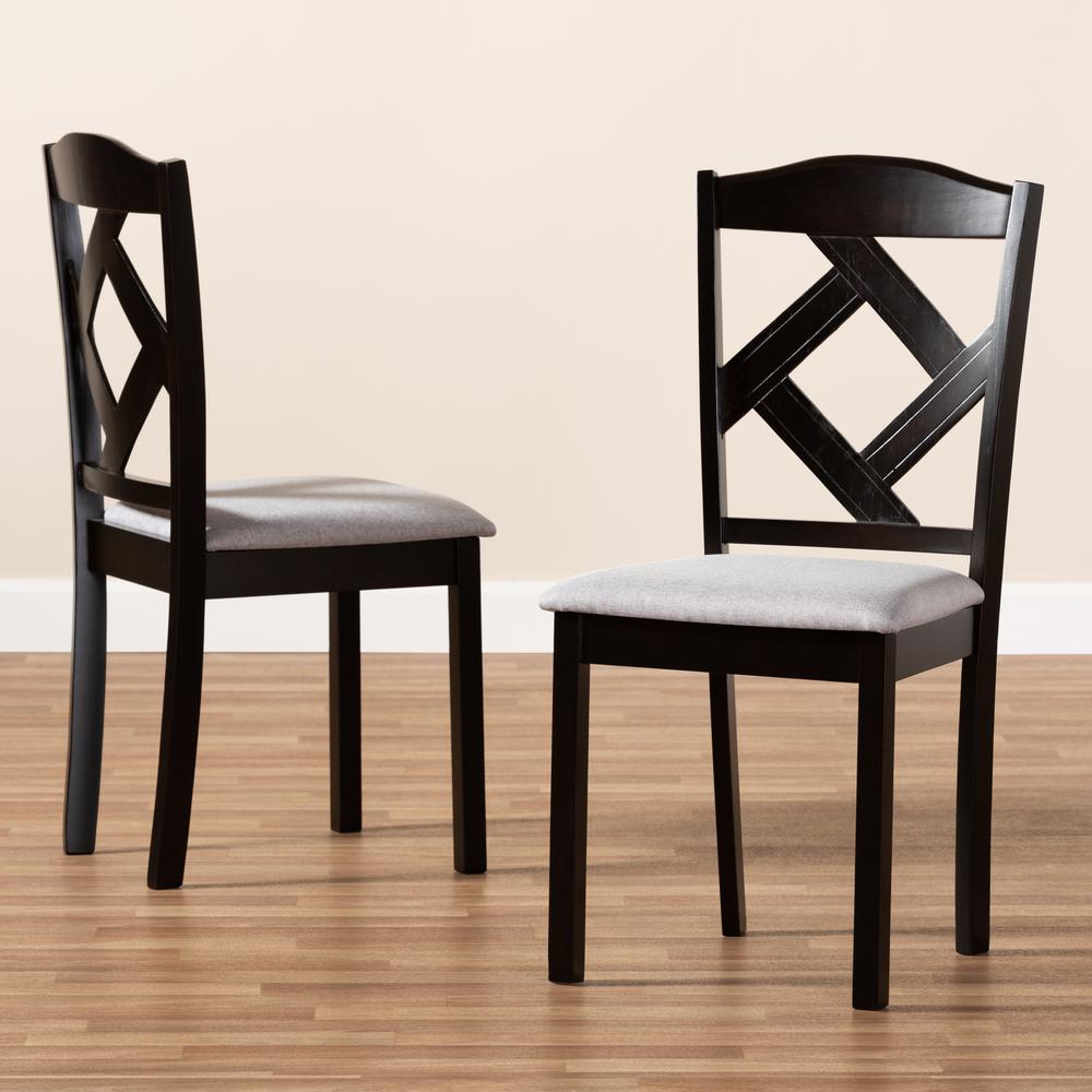 Grey Fabric Upholstered and Espresso Brown Finished Dining Chair Set of 2. Picture 13