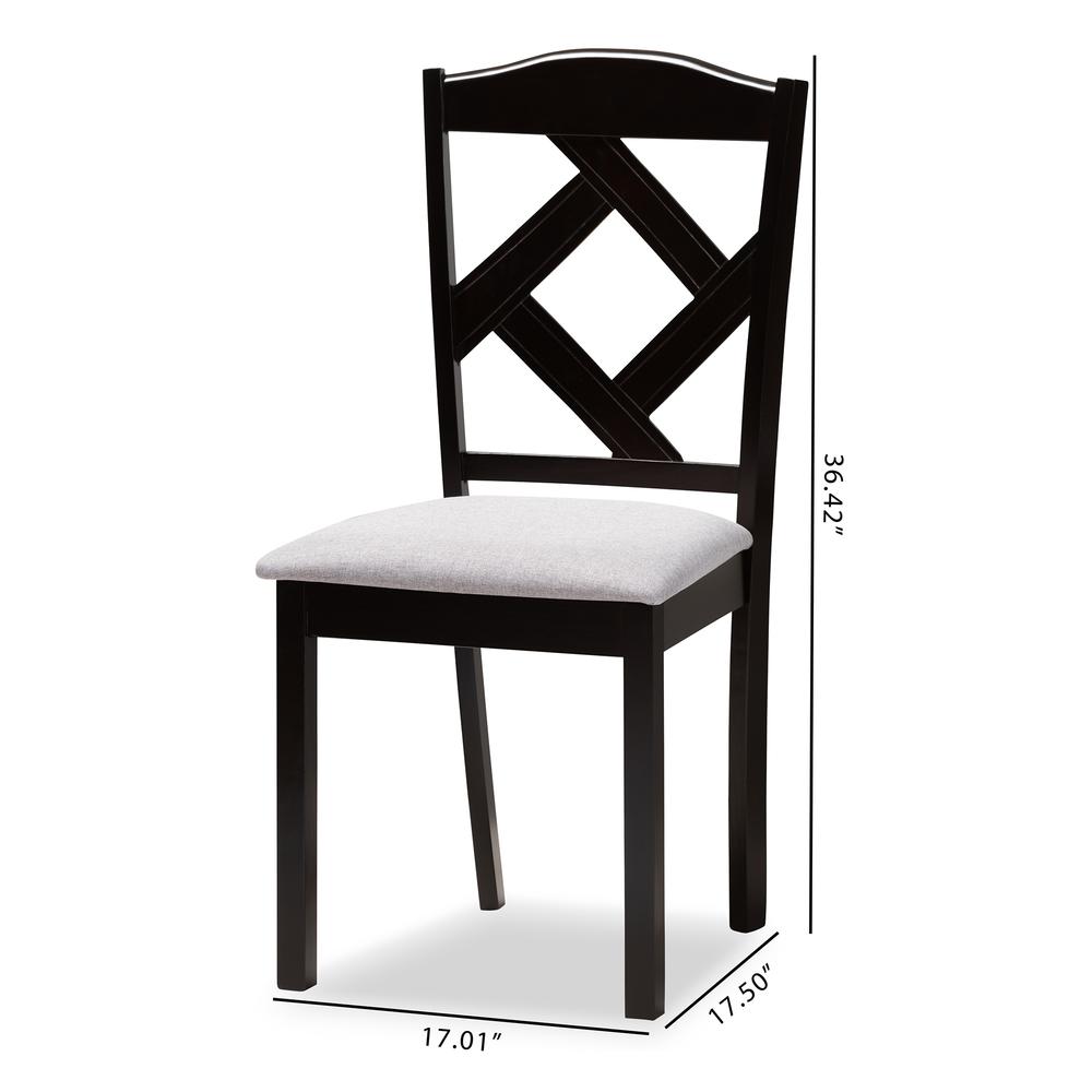 Grey Fabric Upholstered and Espresso Brown Finished Dining Chair Set of 2. Picture 14