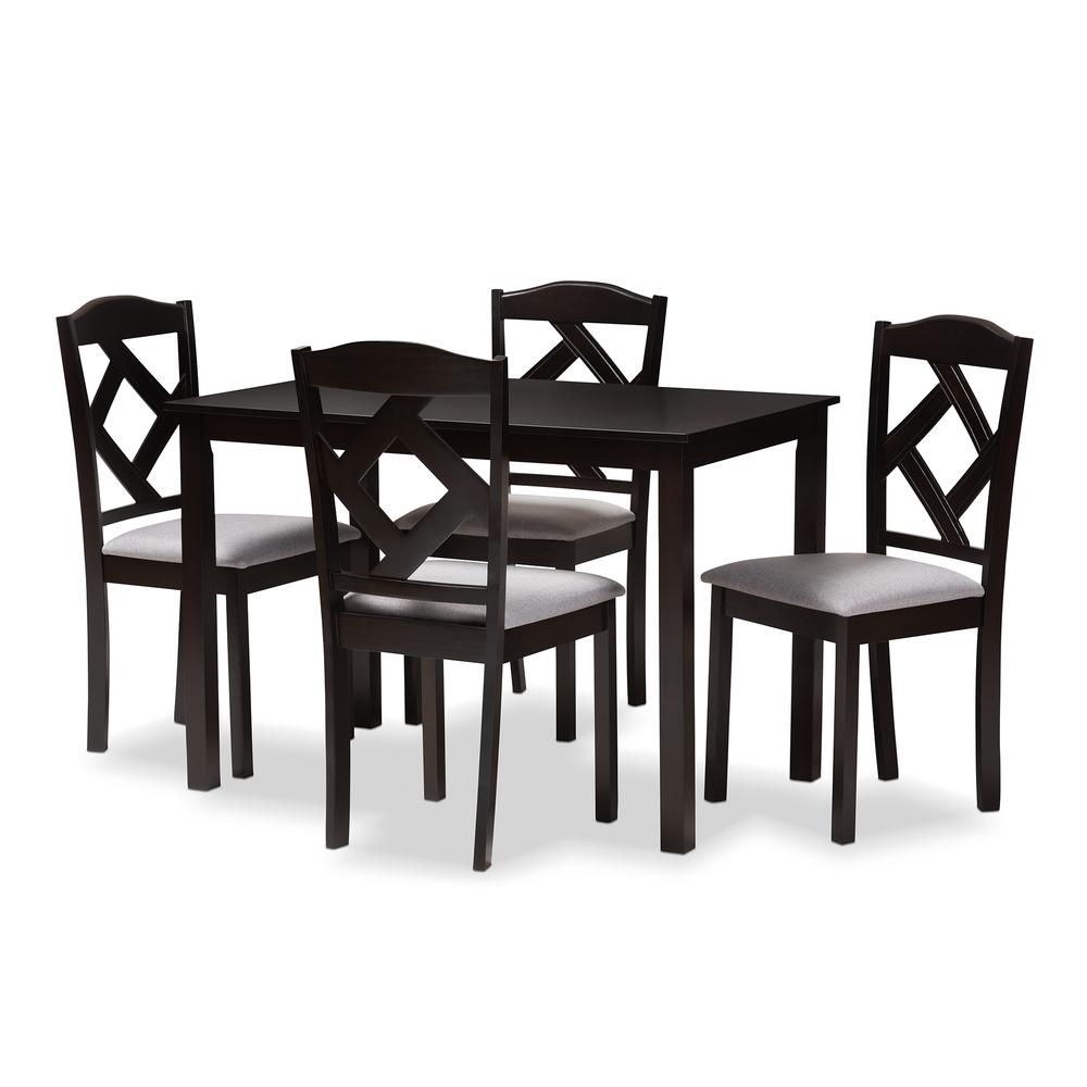 Espresso Brown Finished and Grey Fabric Upholstered 5-Piece Dining Set. Picture 5