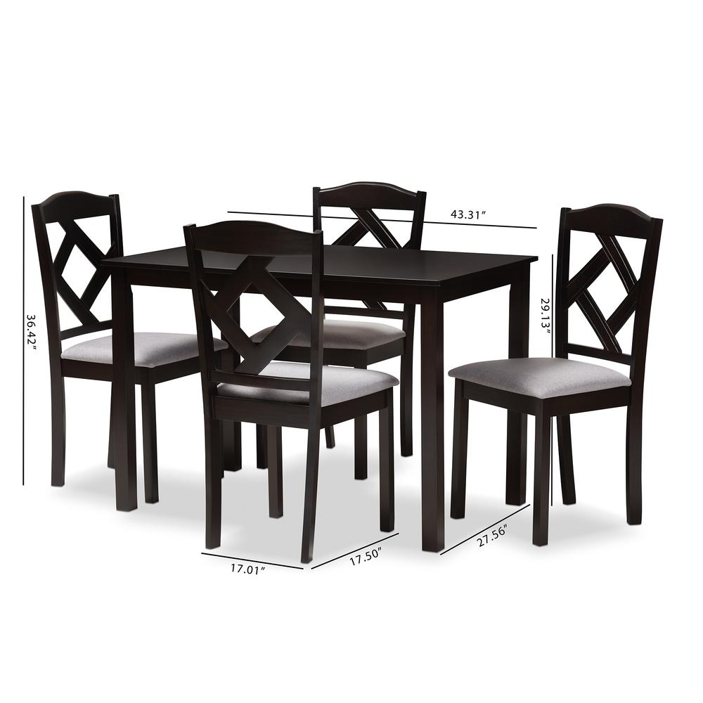 Espresso Brown Finished and Grey Fabric Upholstered 5-Piece Dining Set. Picture 8
