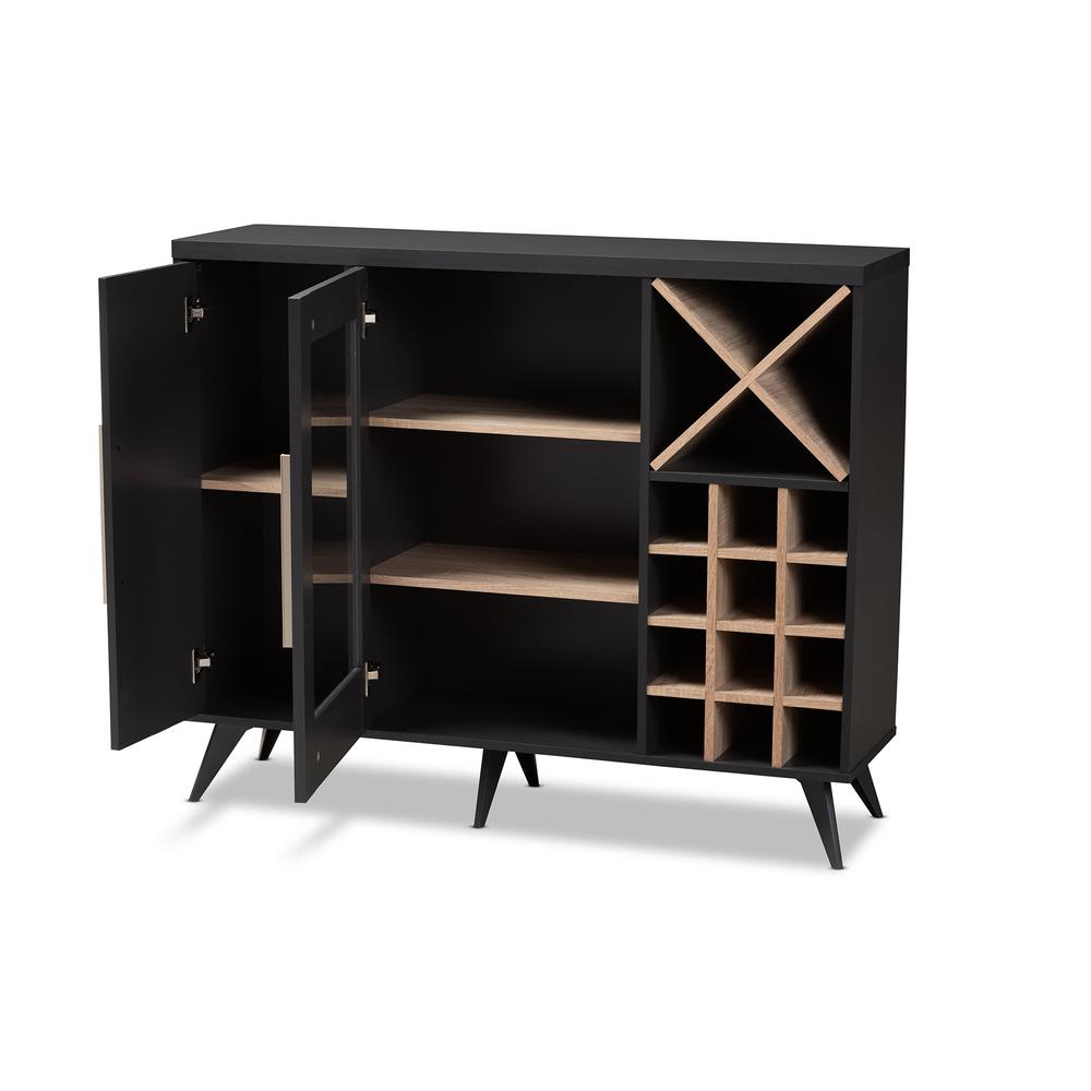 Baxton Studio Pietro Mid-Century Modern Dark Grey and Oak Finished Wine Cabinet. Picture 10