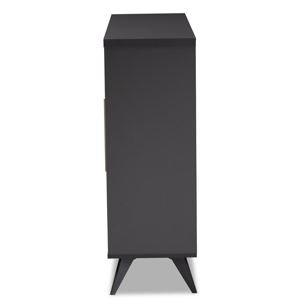 Baxton Studio Pietro Mid-Century Modern Dark Grey and Oak Finished Wine Cabinet. Picture 12