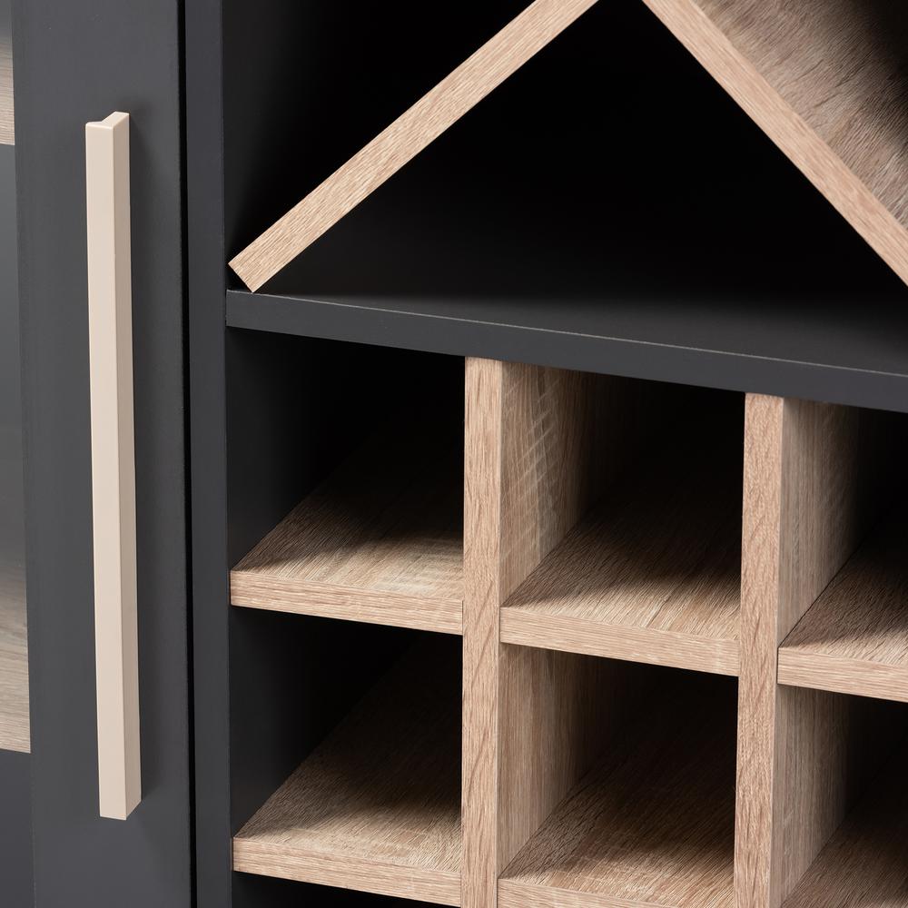 Baxton Studio Pietro Mid-Century Modern Dark Grey and Oak Finished Wine Cabinet. Picture 13