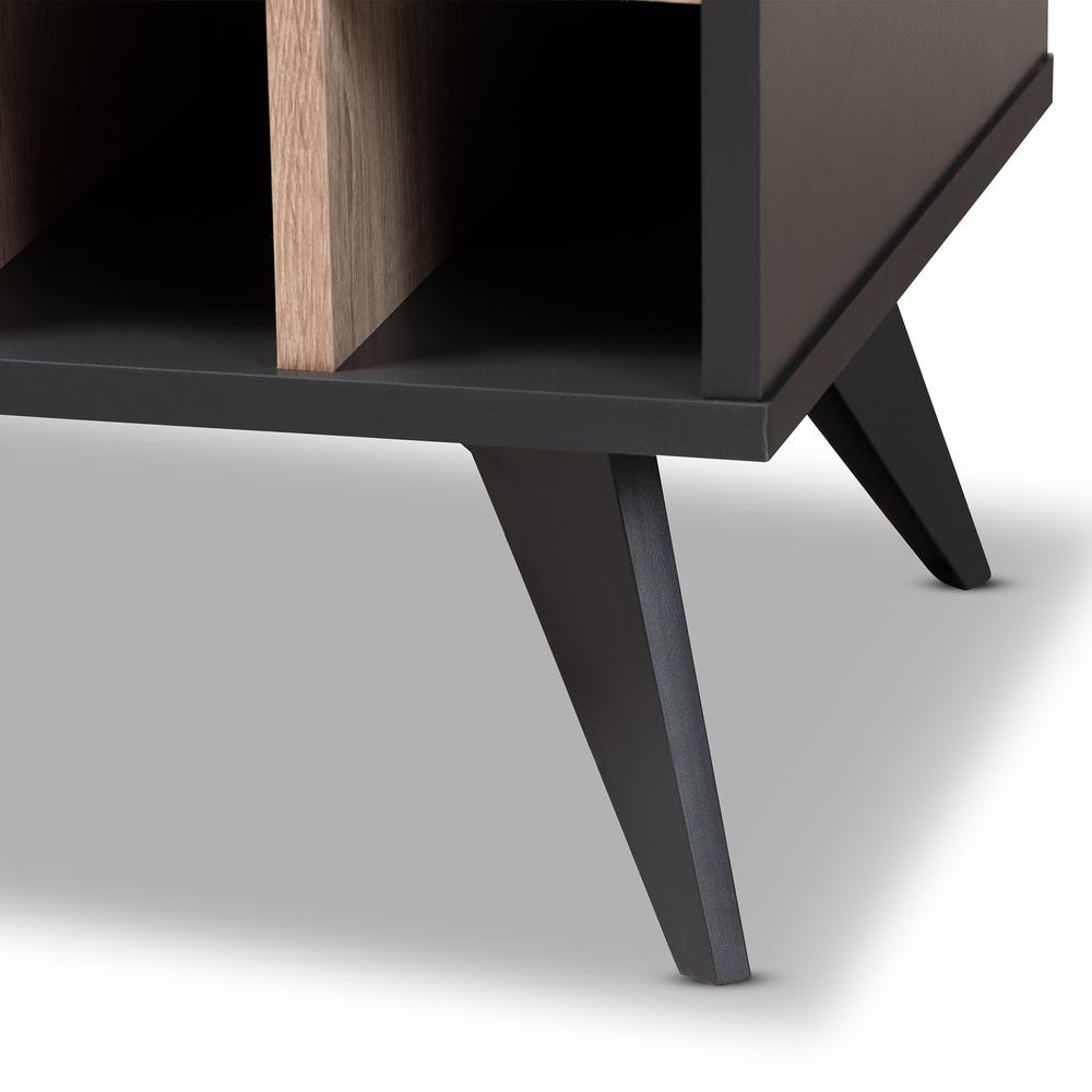 Baxton Studio Pietro Mid-Century Modern Dark Grey and Oak Finished Wine Cabinet. Picture 14