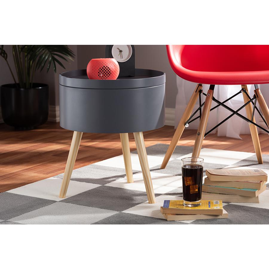Baxton Studio Jessen Mid-Century Modern Gray Wood Nightstand with Removable Top. Picture 5