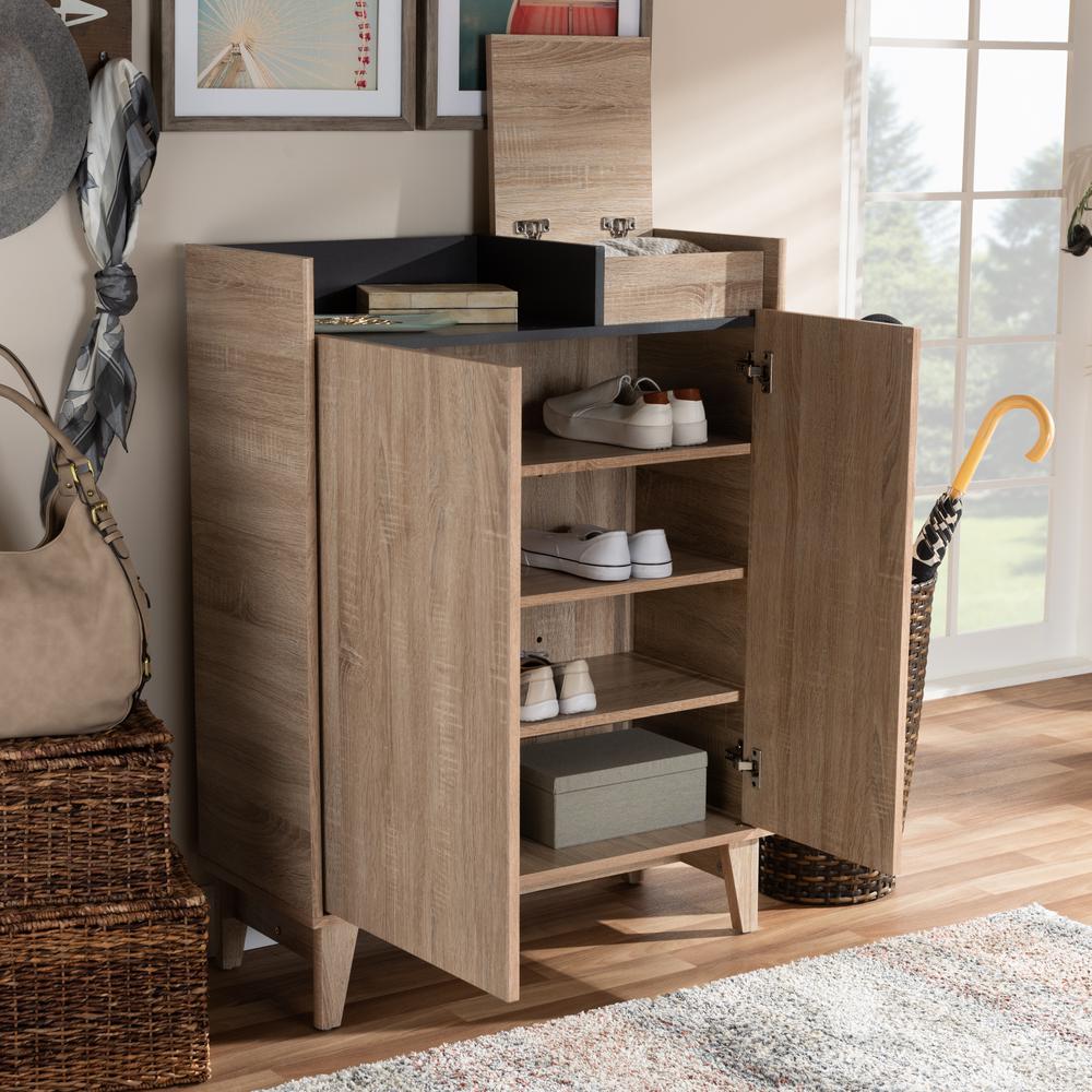 Dark Gray Entryway Shoe Cabinet with Lift-Top Storage Compartment. Picture 18