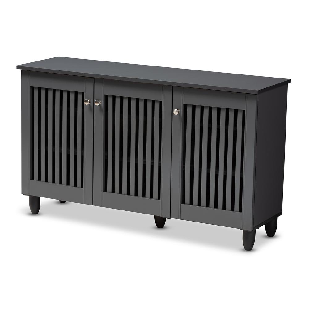 Dark Gray 3-Door Wooden Entryway Shoe Storage Wide Cabinet. Picture 11