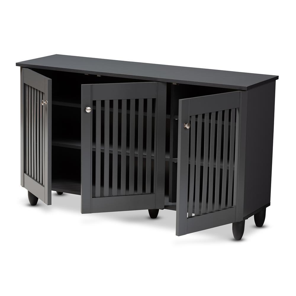 Dark Gray 3-Door Wooden Entryway Shoe Storage Wide Cabinet. Picture 12