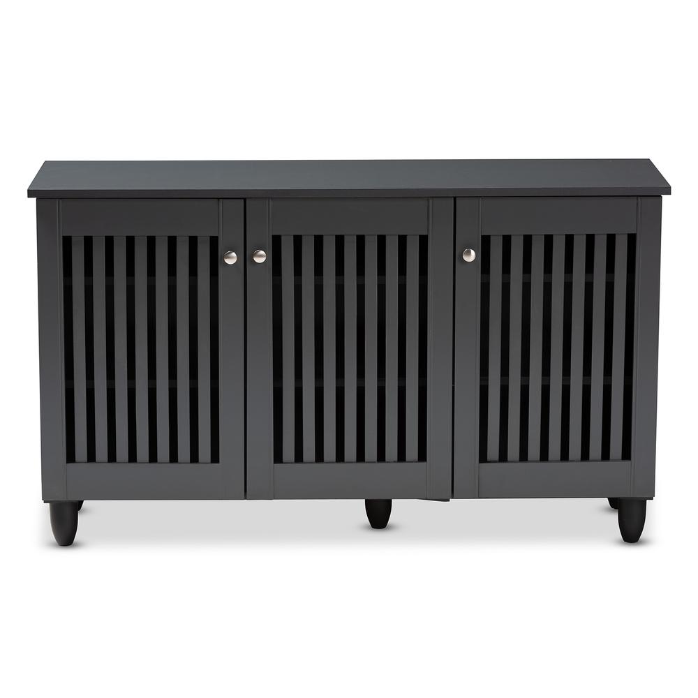 Dark Gray 3-Door Wooden Entryway Shoe Storage Wide Cabinet. Picture 13