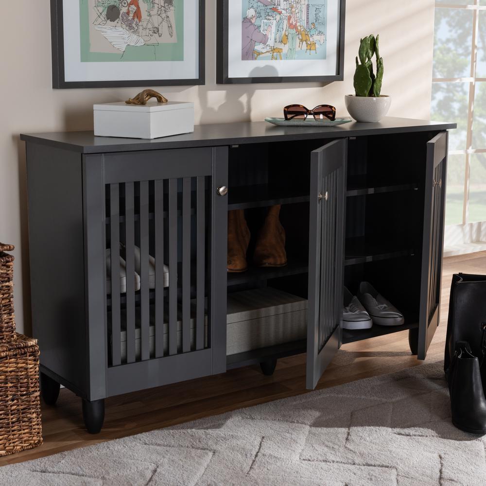 Dark Gray 3-Door Wooden Entryway Shoe Storage Wide Cabinet. Picture 18