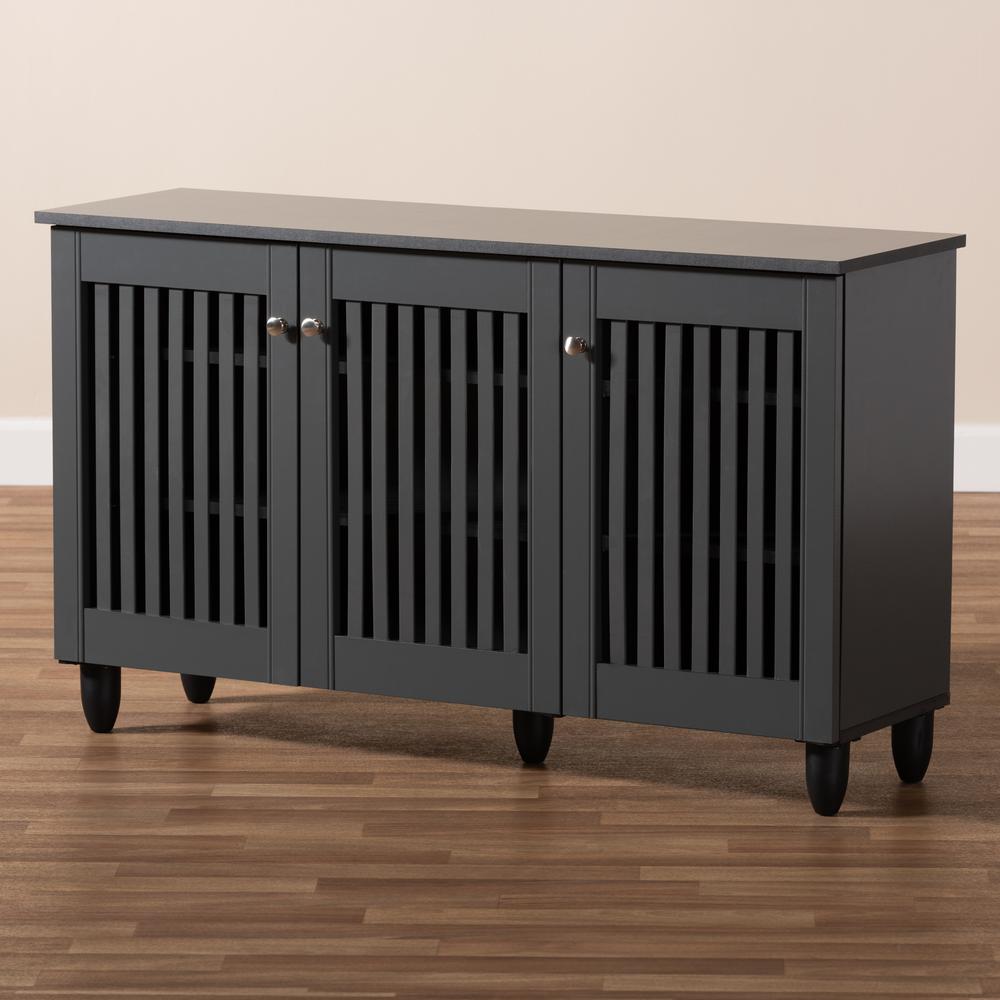 Dark Gray 3-Door Wooden Entryway Shoe Storage Wide Cabinet. Picture 19
