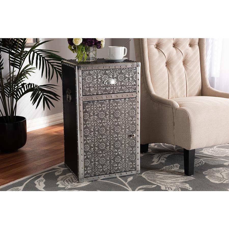 Baxton Studio Cosette Vintage Industrial Silver Metal Floral Accent Cabinet. Picture 10