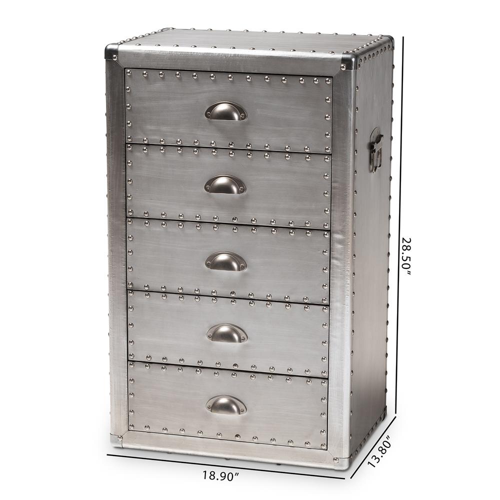 Davet French Industrial Silver Metal 5-Drawer Accent Storage Cabinet. Picture 6