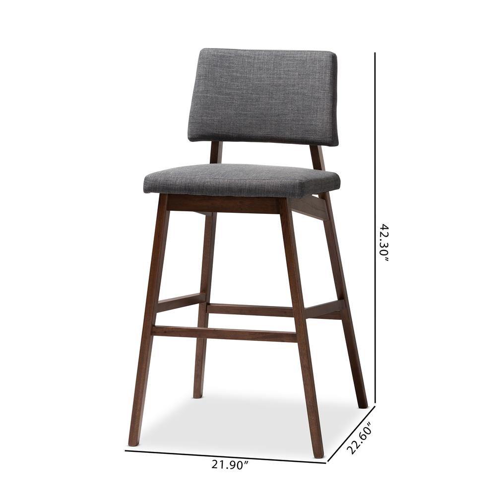 Dark Gray Fabric Upholstered and Walnut-Finished Wood Bar Stool Set of 2. Picture 14