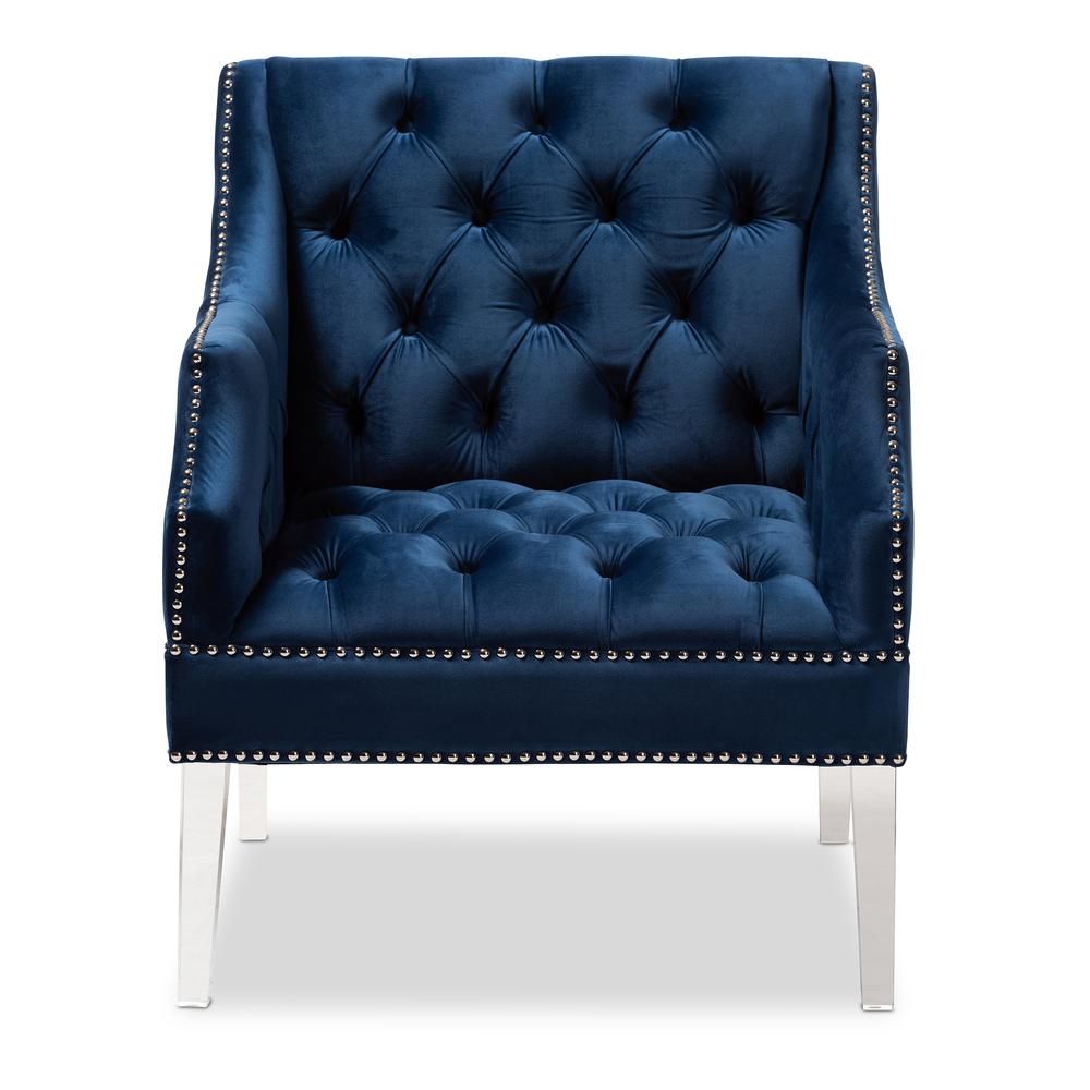 Navy Velvet Fabric Upholstered Lounge Chair with Acrylic Legs. Picture 11