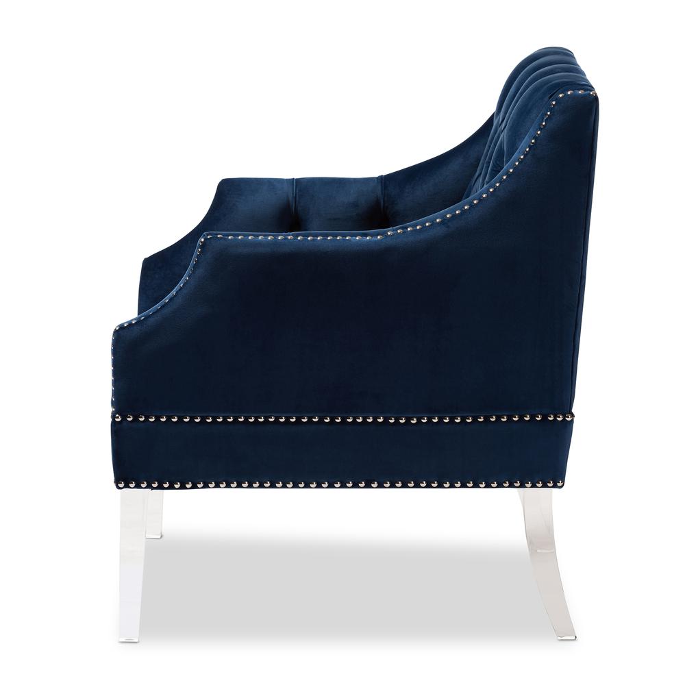 Navy Velvet Fabric Upholstered Lounge Chair with Acrylic Legs. Picture 12