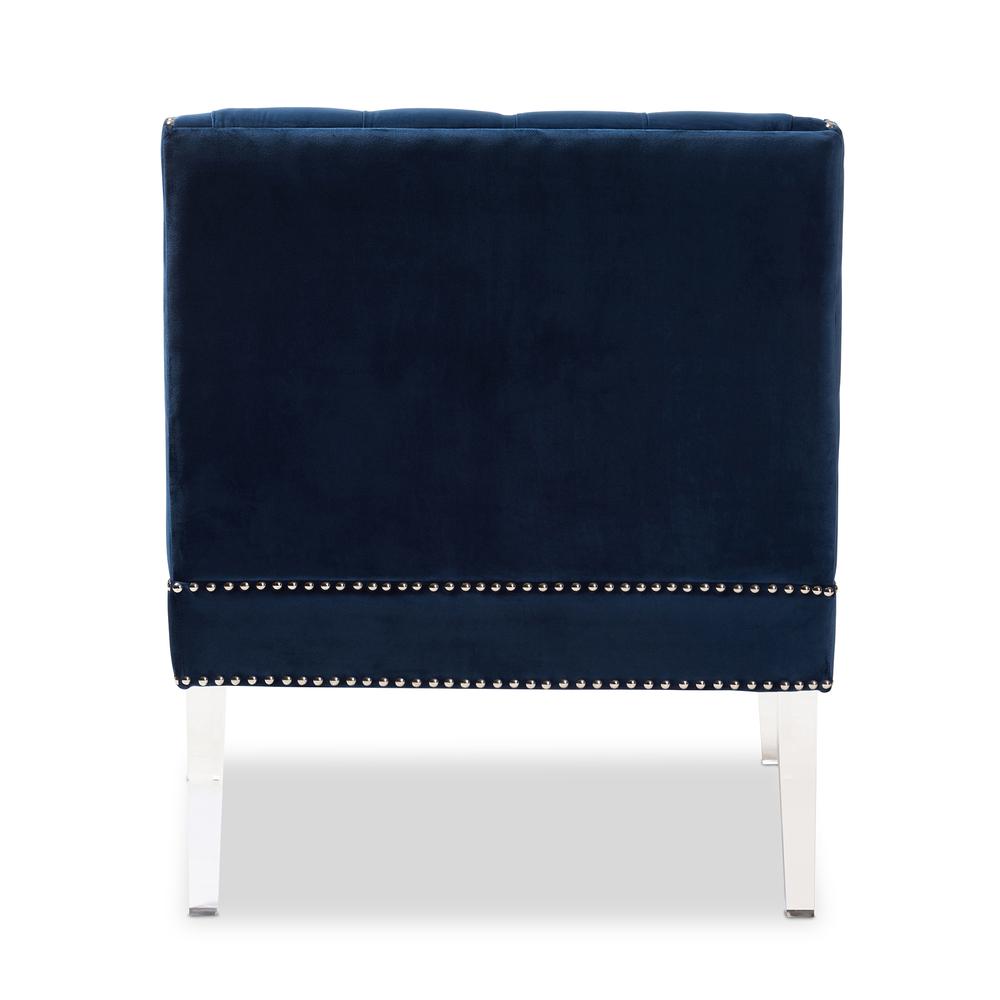Navy Velvet Fabric Upholstered Lounge Chair with Acrylic Legs. Picture 13