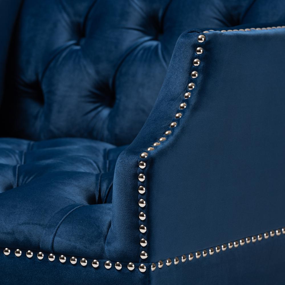 Navy Velvet Fabric Upholstered Lounge Chair with Acrylic Legs. Picture 15