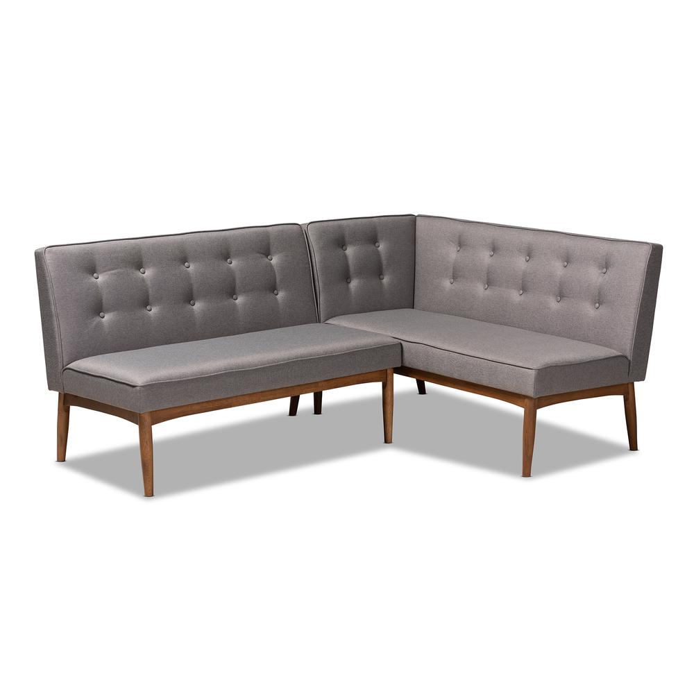 Gray Fabric Upholstered 2-Piece Wood Dining Nook Banquette Set. Picture 2