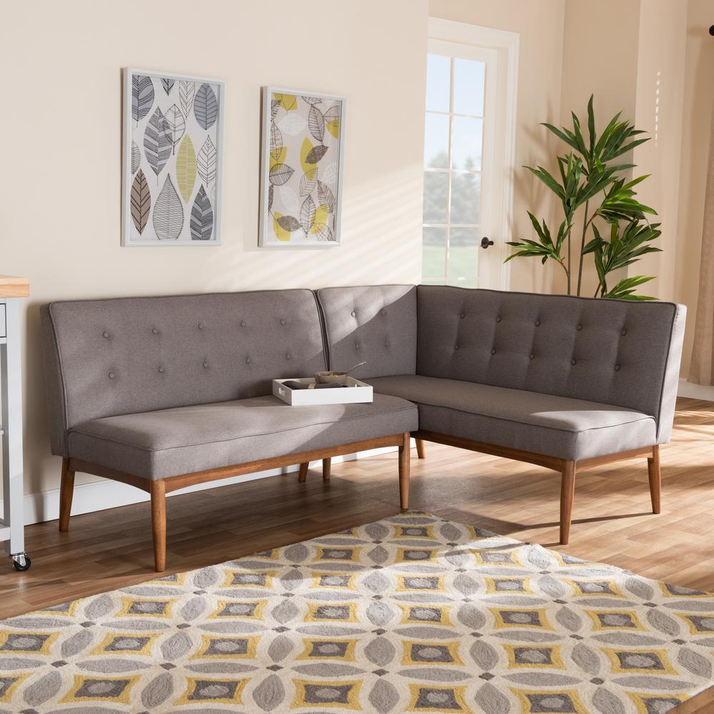 Gray Fabric Upholstered 2-Piece Wood Dining Nook Banquette Set. Picture 10