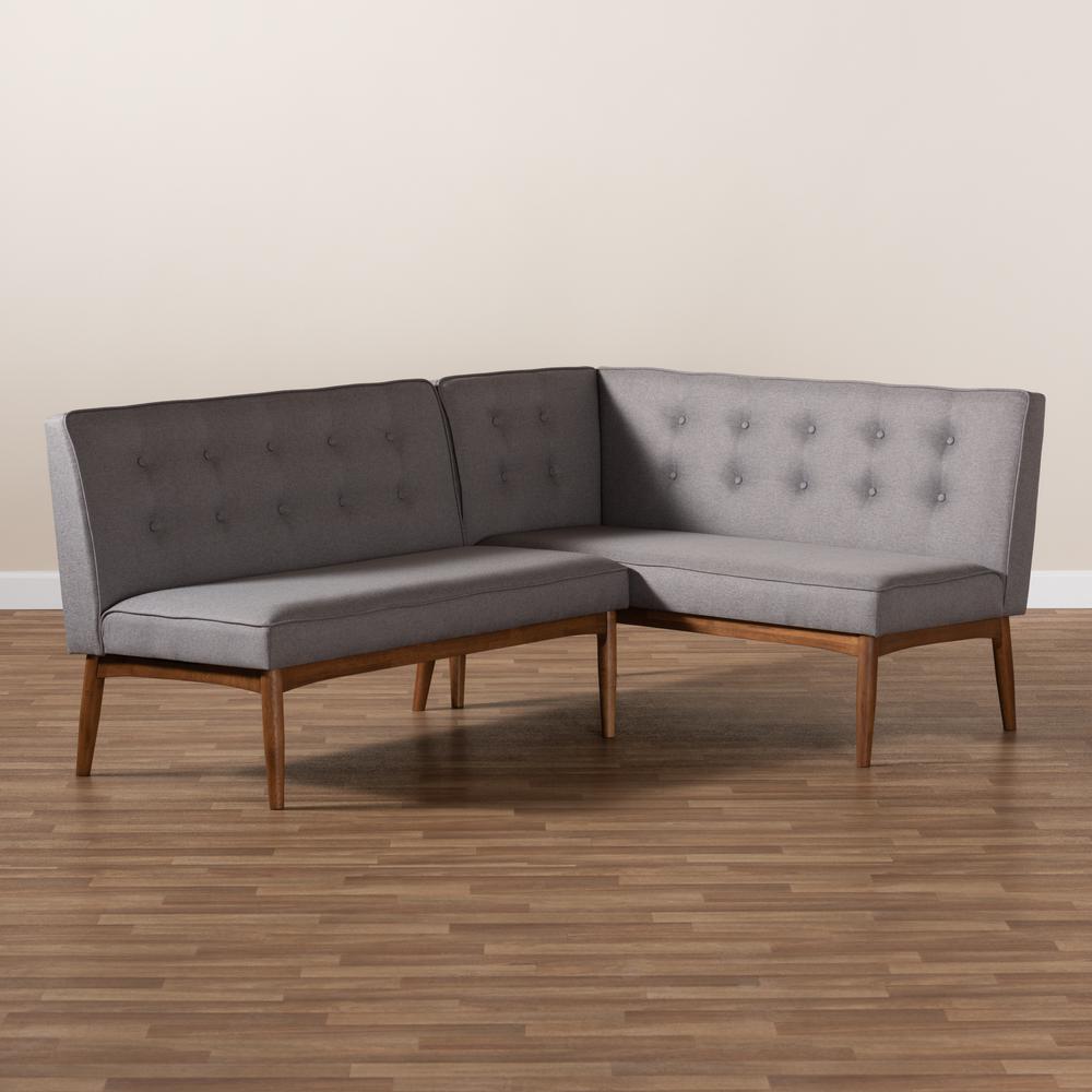 Gray Fabric Upholstered 2-Piece Wood Dining Nook Banquette Set. Picture 11