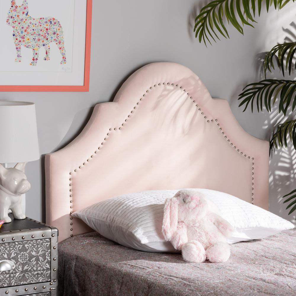 Light Pink Velvet Fabric Upholstered Twin Size Headboard. Picture 10