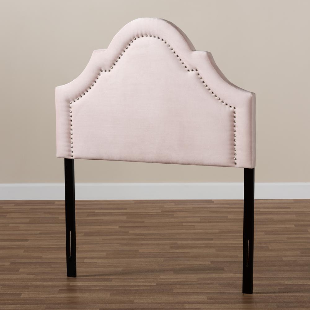 Light Pink Velvet Fabric Upholstered Twin Size Headboard. Picture 11