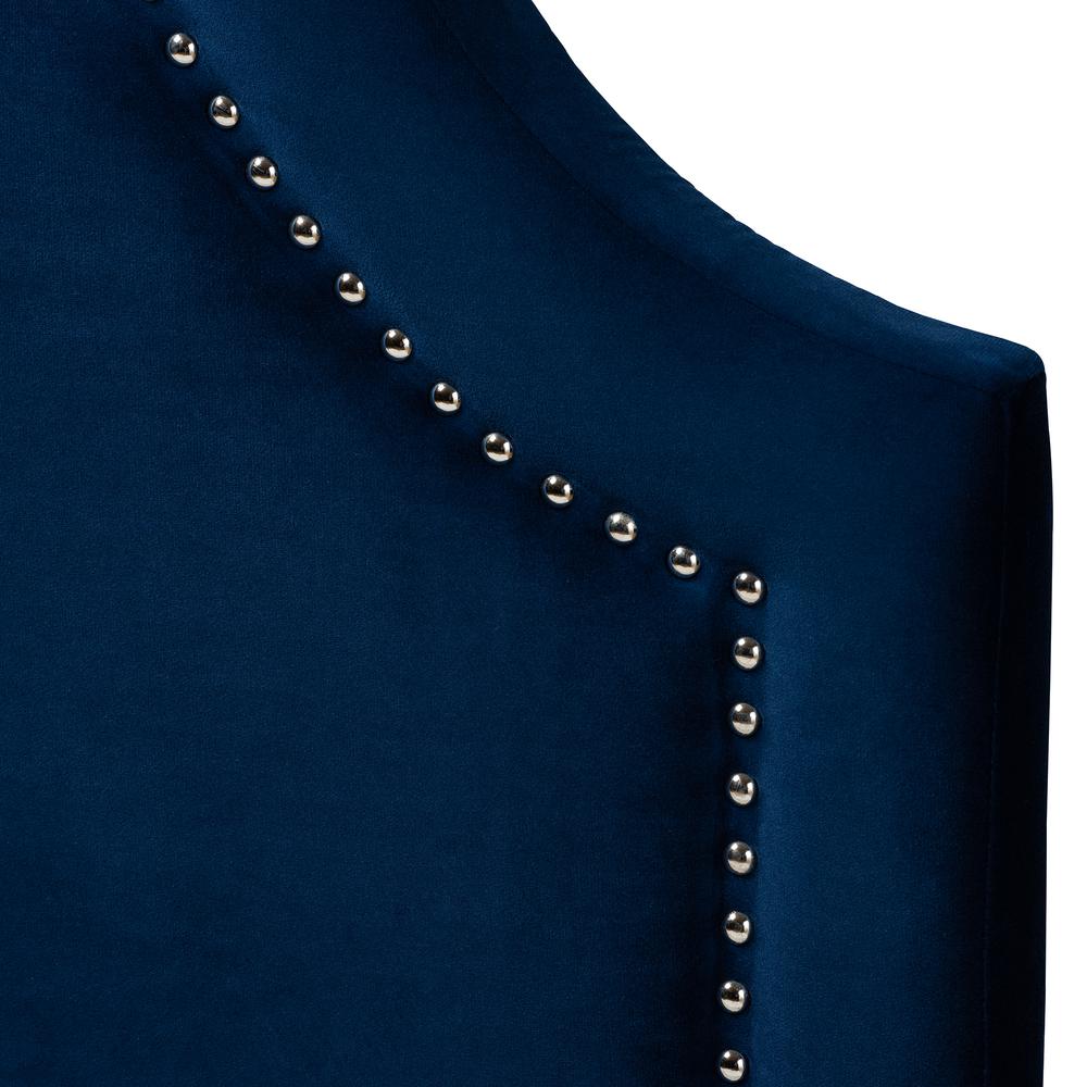 Navy Blue Velvet Fabric Upholstered Twin Size Headboard. Picture 9