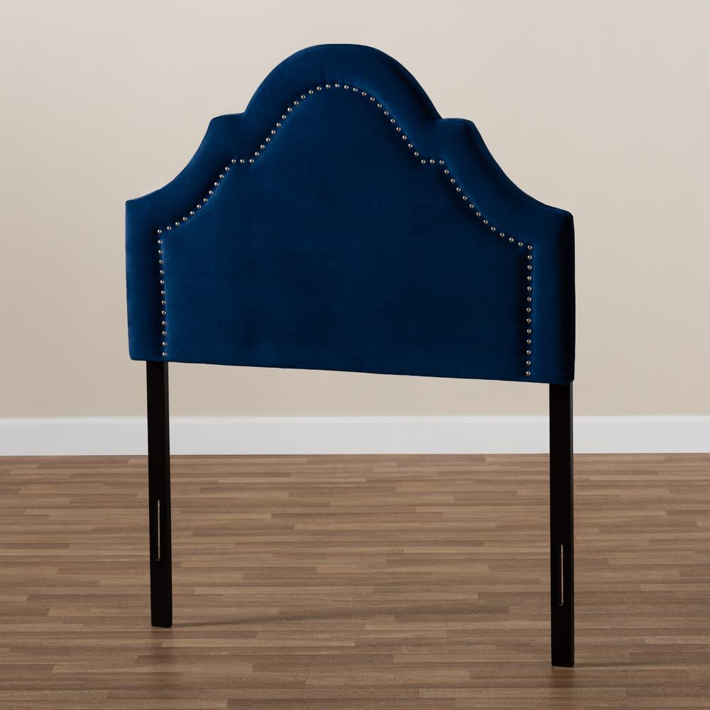 Navy Blue Velvet Fabric Upholstered Twin Size Headboard. Picture 11