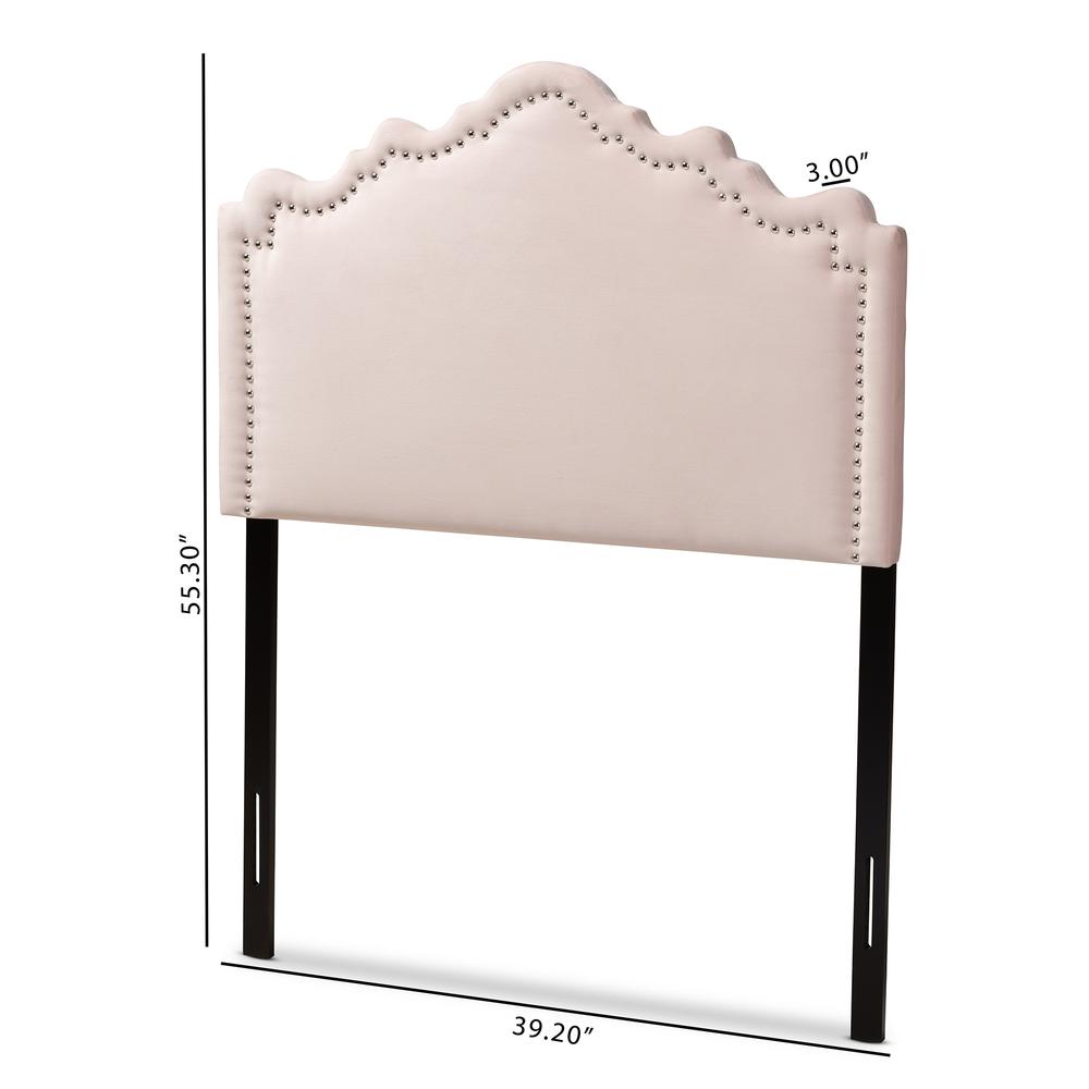 Light Pink Velvet Fabric Upholstered Twin Size Headboard. Picture 12