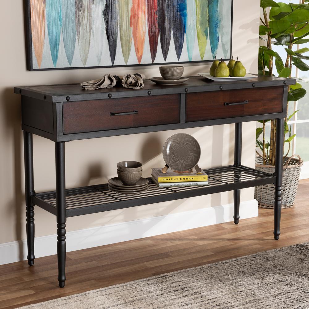 Jana Vintage Industrial Walnut-Finished Wood 2-Drawer Dining Room Server. Picture 16