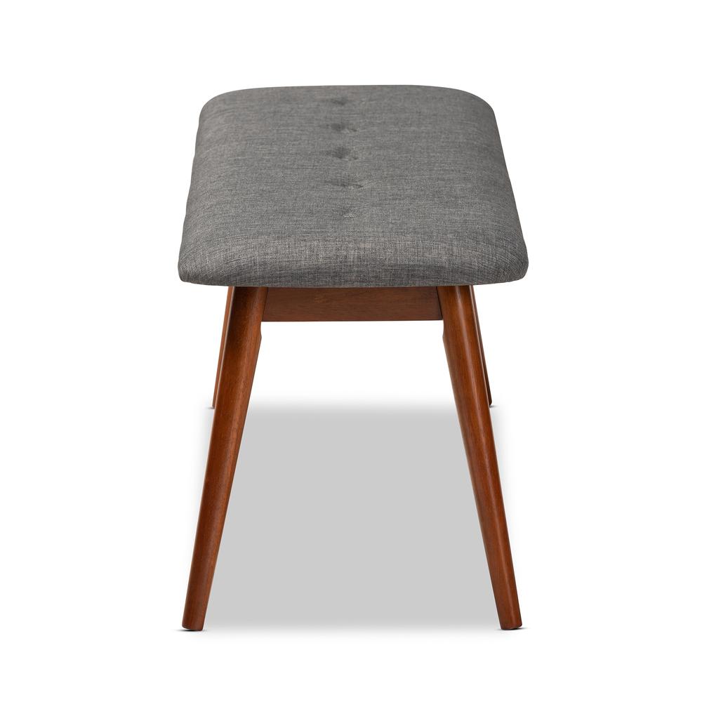Dark Grey Fabric Upholstered Medium Oak Finished Wood Dining Bench. Picture 11