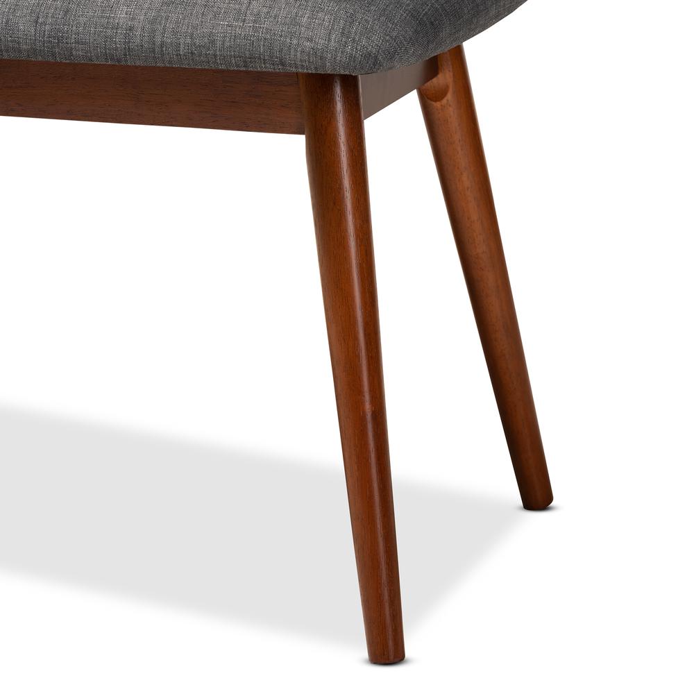 Dark Grey Fabric Upholstered Medium Oak Finished Wood Dining Bench. Picture 13